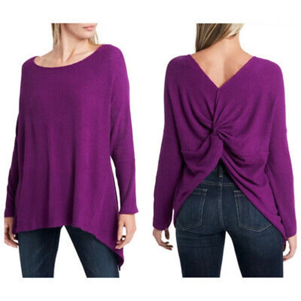 1.STATE Knot Back Long Sleeve Waffle Knit Top In Deep Rouge Burgundy size XS NWT
